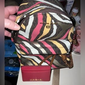 Michael Kors multicolor zebra small backpack with wallet